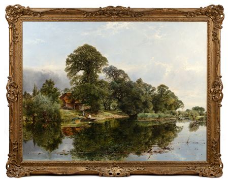 River landscape with a family at the water's edge by William Gosling - Auction record, sale price, and art valuation. Compare with similar artists and explore comparable artworks.