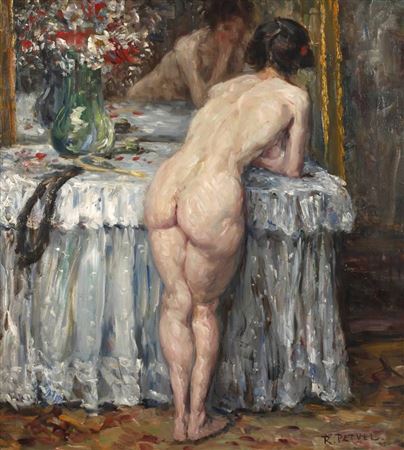 Vor dem Spiegel by Rudolf Petuel - Auction record, sale price, and art valuation. Compare with similar artists and explore comparable artworks.