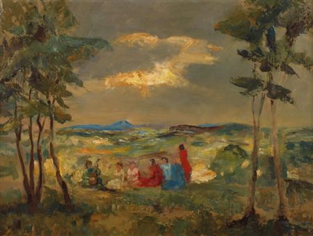 Gesellschaft in Sommerlandschaft