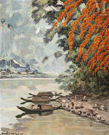 "Matin de printemps, Flamboyants au fleuve" (Spring morning, Flamboyants at the river)