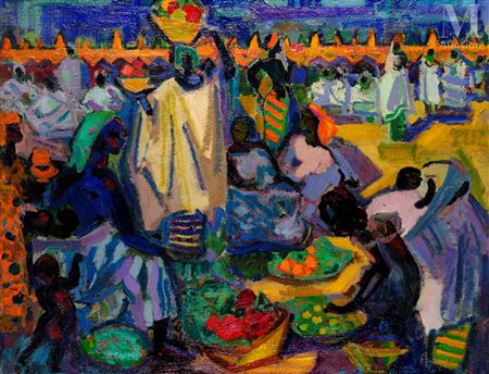 Market in Bamako by Renee Bernard - Auction record, sale price, and art valuation. Compare with similar artists and explore comparable artworks.