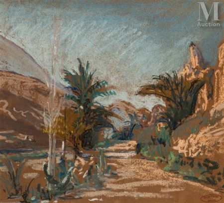 Oasis of Southern Tunisia by Felicien Cacan - Auction record, sale price, and art valuation. Compare with similar artists and explore comparable artworks.