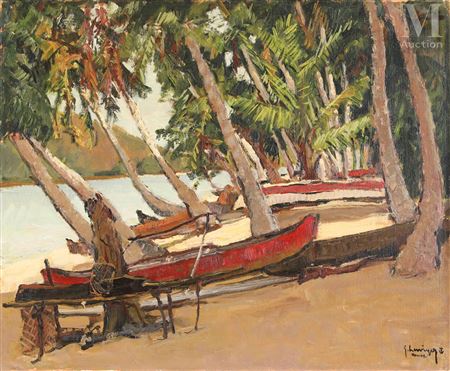 NOSSI-BE, pirogue rouge sur la plage