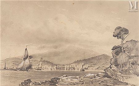 View of Hobart Town, taken from Kangaroo Point, Van Diemen Island (Tasmania) by Louis Le Breton - Auction record, sale price, and art valuation. Compare with similar artists and explore comparable artworks.