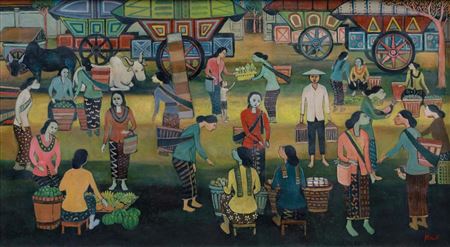 Market Scene (Suasana Pasar) by Batara Lubis - Auction record, sale price, and art valuation. Compare with similar artists and explore comparable artworks.