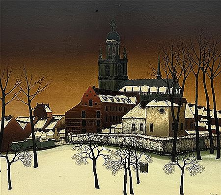 Paysage enneigé au beffroi