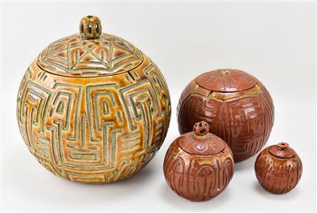 STUDIO POTTERY LIDDED GEOMETRIC BOWLS