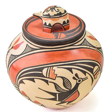 ZIA PUEBLO POTTERY LIDDED JAR