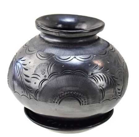 ILDEFONSO PUEBLO BLACK-ON-BLACK JAR & SAUCER