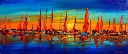 Red Sails in the Sunset I (2023) by Marie Deese Driscoll - Auction record, sale price, and art valuation. Compare with similar artists and explore comparable artworks.