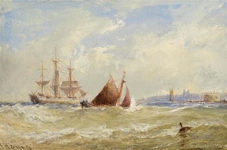 Ships in Dublin Bay, Martello Tower in the Distance