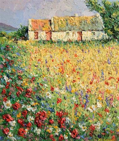 Sample artwork by James S Brohan (Born 1952), known for high color impressionist painting of irish life,  marine, farm animals, still life - View similar artists and auction records