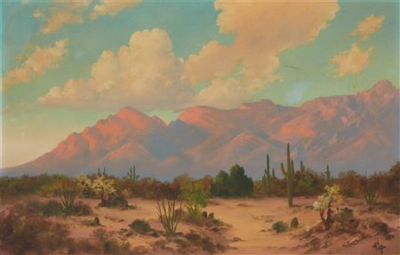 Desert landscape with mountains by Willard Page - Auction record, sale price, and art valuation. Compare with similar artists and explore comparable artworks.