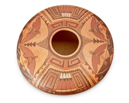 A large yellowware polychrome pottery seed pot by Priscilla Namingha Nampeyo - Auction record, sale price, and art valuation. Compare with similar artists and explore comparable artworks.