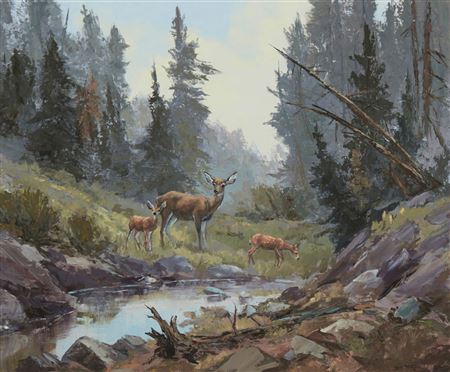 "Doe and Two Fawns"