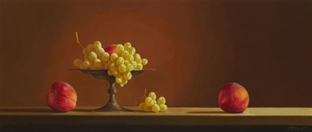 Still life with grapes and peaches