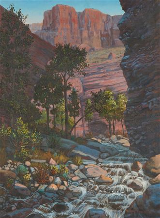 Waterfall through a desert valley