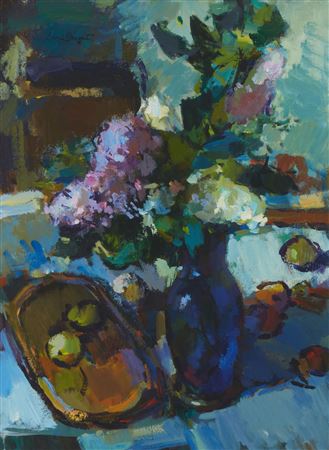 Floral still life with blue vase