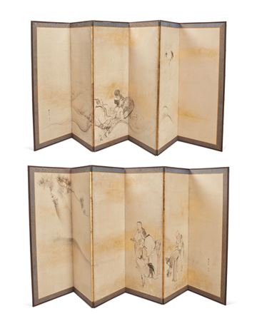 A pair of six-panel byobu screens
