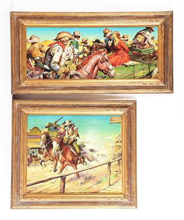 A pair of colorful Western illustrations