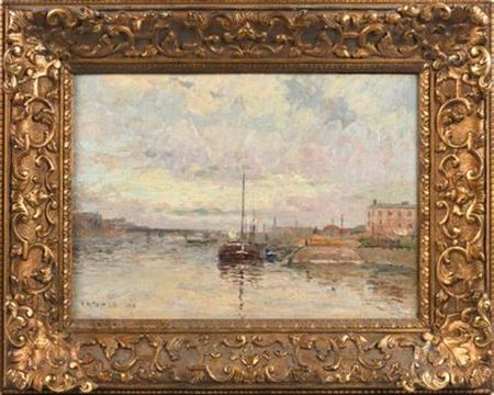 Barge on the banks of the Seine by Alfred Marie Le Petit - Auction record, sale price, and art valuation. Compare with similar artists and explore comparable artworks.