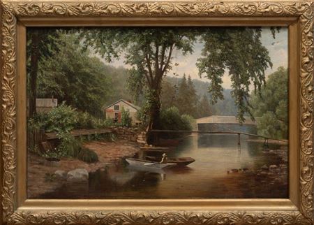 "River Cottage Landscape with Boater"