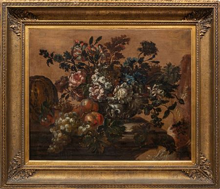 "A Still Life of Summer Flowers and Fruit on a Table"