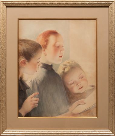 "Trois enfants lisante"