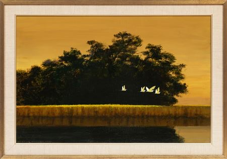 Untitled: Birds in Flight over a Bayou by Newton Reeve Howard - Auction record, sale price, and art valuation. Compare with similar artists and explore comparable artworks.