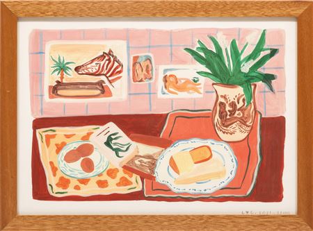 "Pink Tulips on Harlequin Tablecloth" and "The Three Graces" (2)