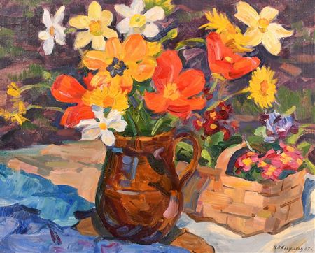 Spring Flowers in a Jug by Nickolai Pavlovich Kalmykov - Auction record, sale price, and art valuation. Compare with similar artists and explore comparable artworks.