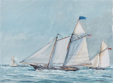 Regatta between the yachts America and Lavroch by Rene Goulet - Auction record, sale price, and art valuation. Compare with similar artists and explore comparable artworks.