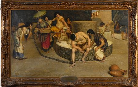 Samson, condemned to turn the millstone, is the laughing stock of the Philistines