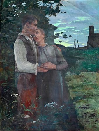 The engaged couple at dusk