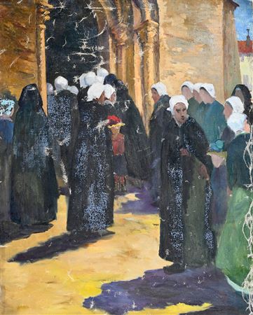 Bretons in front of a church