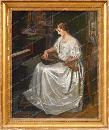 La jeune fille à la mandoline dans un intérieur danois.