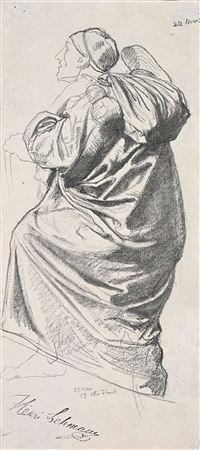 Study of a walking figure facing left, carrying a bundle