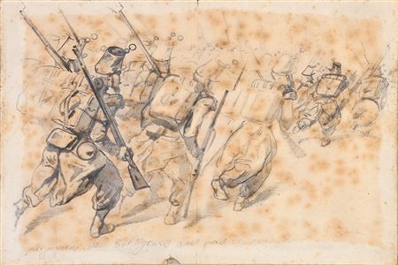 Soldiers running towards battle