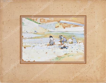Washerwomen by a lake
