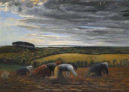 Potato Pickers by Jean Frelaut - Auction record, sale price, and art valuation. Compare with similar artists and explore comparable artworks.