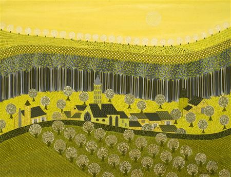 Primitive French Rural Village Landscape