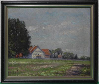 Landschaft mit Gehöft im Sommer
