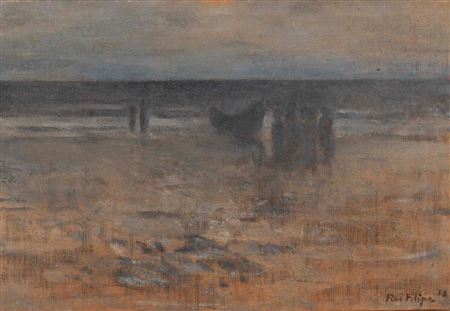 Vista de praia com figuras