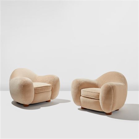 Pair of "Boule" also known as "Ours polaire" armchairs