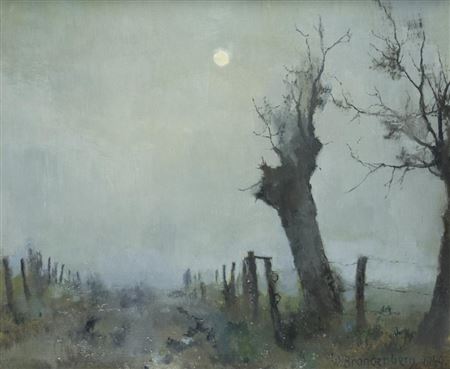 Pollard willow at full moon