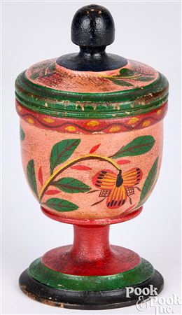 Turned and painted footed saffron cup