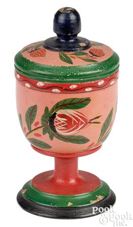 Turned and painted lidded saffron cup