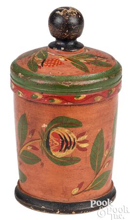 Turned and painted lidded canister