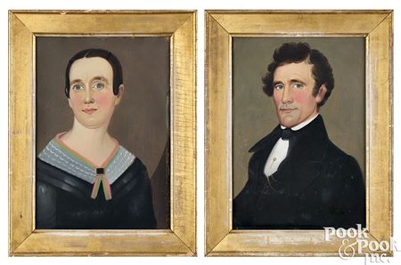 Pair of folk portraits of a husband and wife