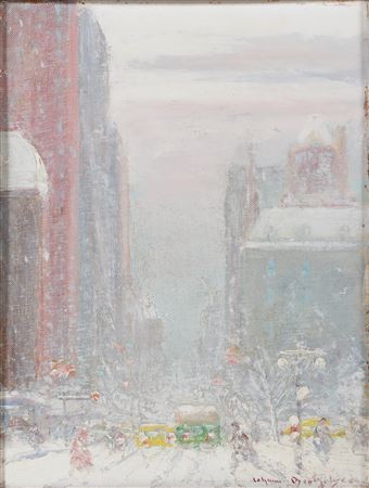 NEW YORK IN THE SNOW LOOKING UP EAST 29TH WITH CHURCH OF THE TRANSFIGURATION ON THE RIGHT